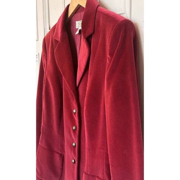 Talbots Women's 10 Petite Velvet Blazer Jacket Red Wine Buttons Pockets - Picture 2 of 13